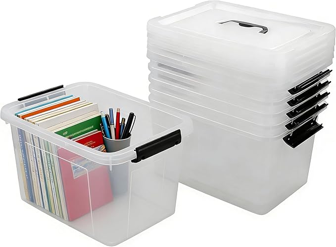 Zopnny 6-Pack 12 Quart Latch Box, Stackable Organizer Bins with Latching Lids, Clear Plastic Organization Containers for Closet, Bedroom, Shelving Units and Everyday Home Storage
