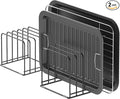 KORRTFID Kitchen Cabinet Organizer, Steel Cookware Holder, Divided Holder with 5 Slots for Skillets Baking Tray and Chopping Board Rack - Baking Pan Holder Storage (2 PCS)