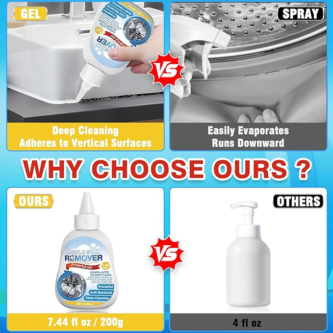 Mold Remover Gel – Effective Washing Machine Cleaner for Gasket, Mold Stain Remover Gel for Bathroom, Grout, Tile, Shower, Sink, Caulk - All-Purpose Household Cleaner Gel