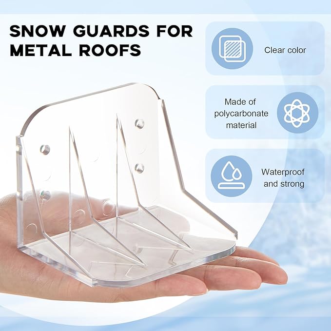 Taiyin 25 Pack Large Snow Guards for Metal Roofs 4 x 3 x 3 Inch Jumbo Ice Guard Snow Stops for Prevent Sliding, Without Screws or Adhesive (Clear)
