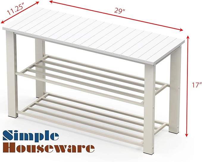 Simple Houseware Wood Top Shoe Storage Bench for Entryway, White