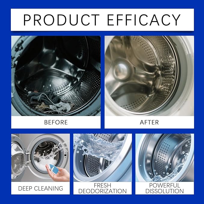 Eco-Friendly Washing Machine Cleaner, 12 Pack Washing Machine Deep Cleaner Tablets, Remove Stubborn Pet Hair, Septic Safe, Compatible with HE, Top & Front Load Washers (3PCS)