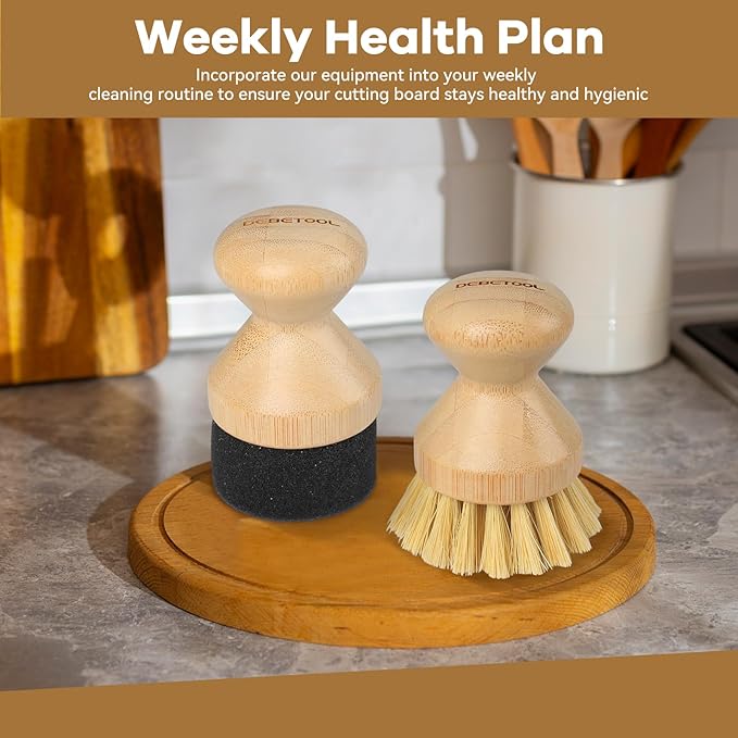 Cutting Board Oil Wax Applicator and Scrub Brush Set- Natural Bamboo with Sisal Fiber and Sponge for Food Grade Mineral Oil Board，Wooden Worktops,Utensil Care