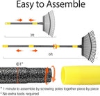 Rake for Leaves, 25 Tines 18" Wide Large Leaf Rake Heavy Duty for Lawns 6ft, Adjustable Lawn Yard Adult Kids Metal Garden Rake for Chicken Coop, Shrub, Pine Needle, Camping