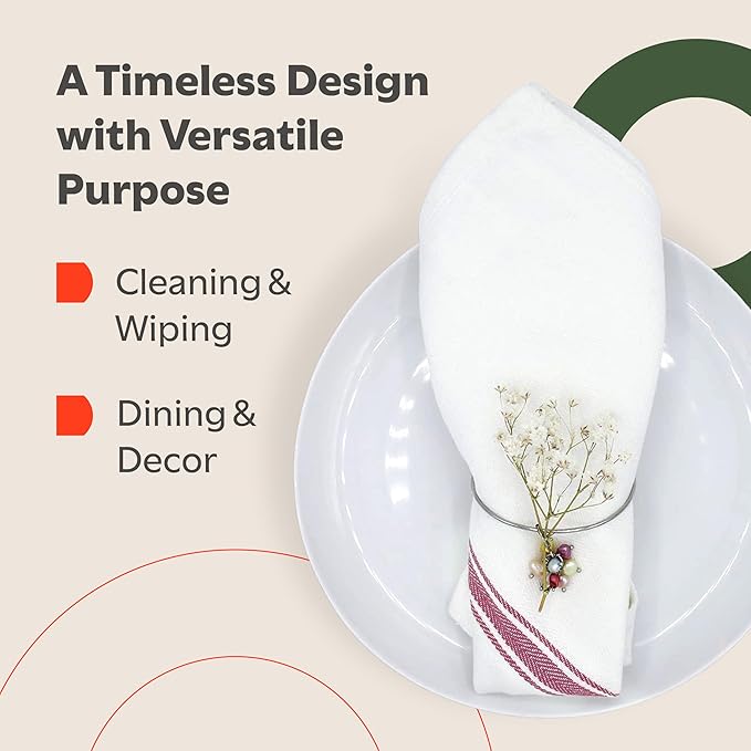 Zeppoli Classic Kitchen Towels -15 Pack 100% Natural Cotton Towel Set, Reusable Wash Cloths, Absorbent Dish Towels, Machine Washable Hand Towels, Kitchen Essentials - 14" by 25 - Red Striped