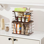 Extra Large 2 Pack Stackable Storage Pantry Organizers and Storage, Wall Mount Trash Bag Holder with Bamboo Top and Garbage Bag Dispenser, Brown