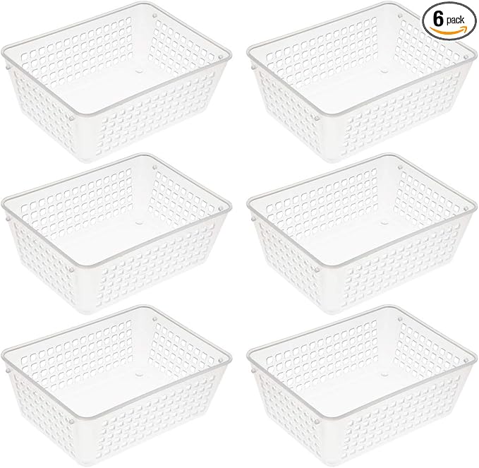 YBM HOME 6-Pack Small Plastic Storage Baskets for Home Junk Drawers and Office Desktop Drawers Organization - Functional Trays for Kitchen, Bedroom, and Bathroom, Clear