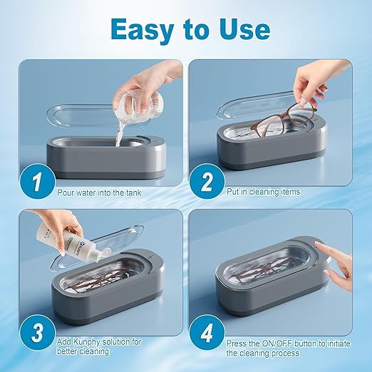 KUNPHY Ultrasonic Jewelry Cleaner, Jewelry Cleaner Machine 12oz 46KHz, Professional Sonic Cleaner with One-Touch Operation, Sonic Cleaner for Rings, Glasses, Jewelry, Dentures, Grey