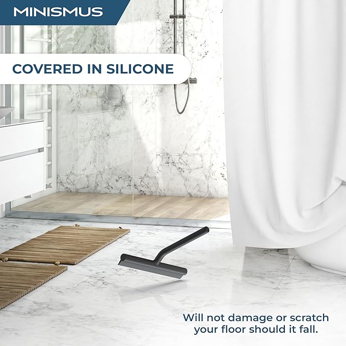 Minismus Shower Squeegee with Hook - Silicone Window Wiper - Shower Squeegee for Glass Doors - Glass Squeegee Bathroom Shower - Window Squeege (8.25 Inches, Black)