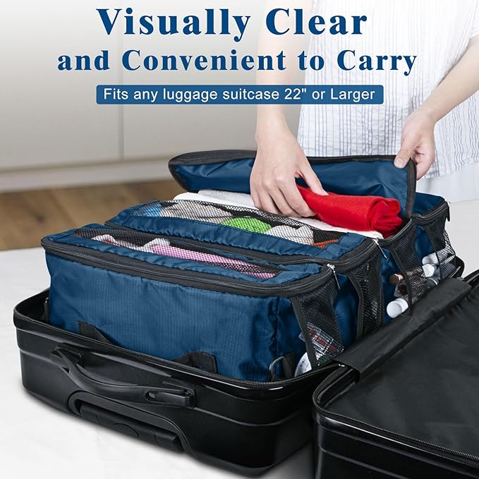 Suitcase Organizer, Carry on Closet Luggage Organizers Accessories for Travel, Foldable and Hangable Portable Hanging Travel Shelves with a Shoulder Strap to Use As a Travel Backpack Medium, Navy Blue