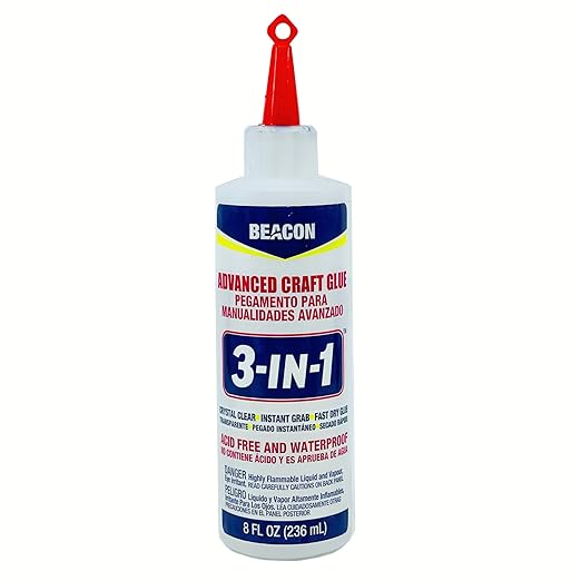 BEACON 3-in-1 Advanced Craft Glue - Fast-Drying, Crystal Clear Adhesive for Wood, Ceramics, Fabrics, and More, 8-Ounce