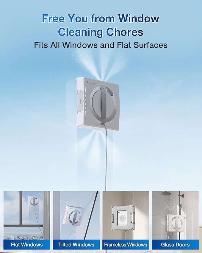 ECOVACS WINBOT W2 PRO Window Cleaning Robot, 3 Nozzles Water Sprayer, 10-Level Protection System, Win-SLAM 4.0 Path Planning, Steady-Climbing System, Edge Detection, App Control
