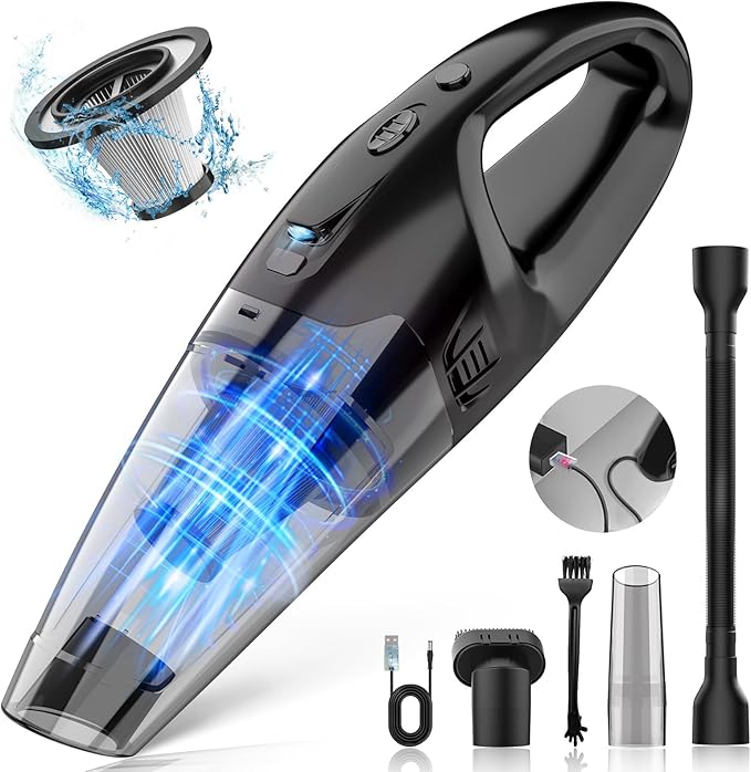 Handheld Vacuum Cordless Rechargeable 3-in-1, Car Vacuum Portable Cordless with USB Charge, Hand Vacuum with LED Light, HEPA Filter, 1.65LBs Lightweight Vacuum Cleaner for Dust, Pet Hair