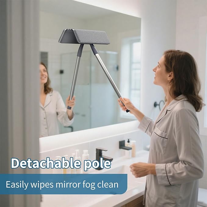 60" Window Squeegee Cleaner Tool for Home - 3 in 1 Rotatable Window Cleaning Kit, Washing Tool for Indoor/Outdoor Glass, Mirrors, Shower Windshield with 4 Poles, 3 Microfiber Cloths & Screen Brush