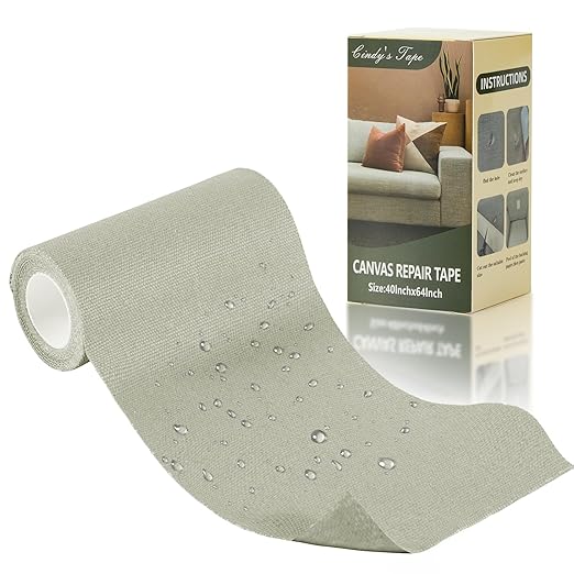 Canvas Repair Tape, 4×63 Inches Gray Waterproof Self-Adhesive Patch for Outdoor Gear, Durable and Weatherproof Fabric Tape for Boat Covers,Couch,Tents, Sofas, Sun Shades, Awnings, and Lounge Chairs