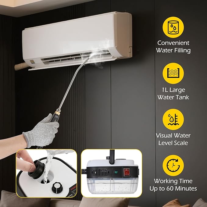 Dyna-Living Steam Cleaner 2500W Car Steamer for Auto Detailing Handheld Steamer Cleaner for Home, High Pressure Steam Cleaner with 1L Water Tank Portable Steamer for Cleaning Kitchen Hood Use