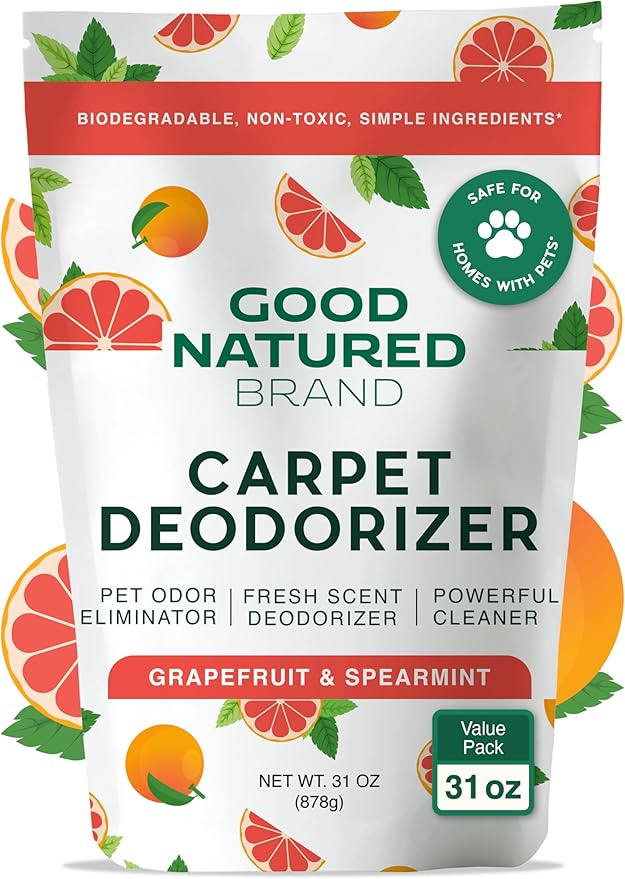 Good Natured Brand | Carpet Deodorizer & Freshener Powder | 31 oz Pet Odor Eliminator for Strong Odor & Pet Urine | Fresh Natural Grapefruit & Spearmint Scent | Safe for Homes with Pets
