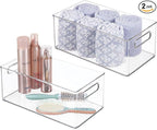 mDesign Deep Plastic Storage Organizer Container Bin, Bath and Shower Organization for Cabinet, Cupboard, Shelves, Counter, or Closet - Holds Shampoo, Vitamins, Ligne Collection, 2 Pack, Clear