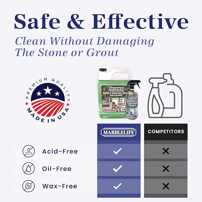 InterCare Marble and Travertine Cleaner, Natural Stone & Terrazzo Liquid Cleaner, Shower & Tile Surface Care, Floor, Walls & Countertop Cleaner and Degreaser, Refill Gallon