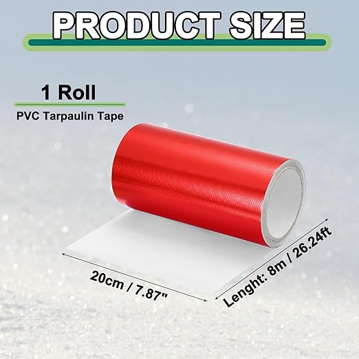 PATIKIL Awning Repair Tape 8m x 20cm Waterproof Canvas Tape High Adhesive Tear Repair Patch Kit for PVC Tarpaulin Tent Awning Fabric RV Sail Boat Cover, Red (7.87" x26.24ft)