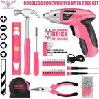 Cordless Screwdriver Rechargeable 3.6V, Pink Tool Kit with Small Drill, 112 PCS Home Tool Set for Home, Hand Tool Kits for Women