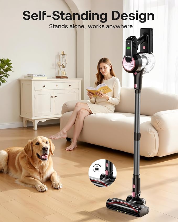 Cordless Vacuum Cleaner, 40Kpa 45Mins Vacuum Cleaners for Home, 8-in-1 Lightweight Stick Vacuum with Powerful Suction, Anti-tangle Wireless Vacuum for Carpet, Tile, Pet Hair, Hardwood Floors, Black