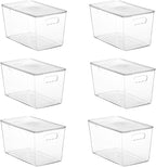 Vtopmart 6 Pack Clear Stackable Storage Bins with Lids,XLarge Plastic Containers with Handle for Pantry Organizer and Storage,Perfect for Kitchen,Fridge,Cabinet, Closet,Bathroom Organization