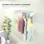 Laundry Drying Rack, Collapsible Wall Mounted Clothes Drying Rack - Foldable,Space Saving, 13.2 Linear Ft, 5 Aluminum Rods, 60 lb Capacity (White, 23.6" Wide)