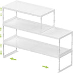 Jojocross Adjustable Stackable Metal Storage Shelf Organizer - Expandable Wire Rack with Perforations for Kitchen, Pantry, Bathroom, Cabinet & Office-Compact, Durable & Sturdy (3PACKS/Medium/White)