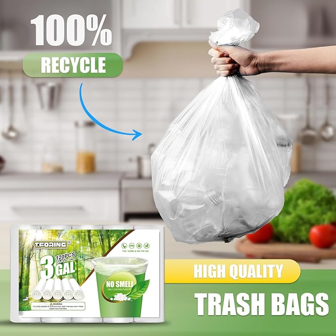 120 Count 3 Gallon Trash Bags Clear - 11 Liter Small Garbage Bags Unscented for Bathroom,Clear Plastic Wastebasket Can Liners for Home Bedroom Office