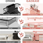 GAOKASE Dish Drying Rack, Stainless Steel-Dish Rack, Dish Racks for Kitchen Counter, Kitchen Dish Drainers with Removable Utensil Holder,New Drain Outlet,Plate Rack and Drainboard,(Pink-11 W x 15" L)