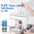 DELOMO Large Lint Roller Refills (2 Pack, 180 Sheets) – Compatible Only with DELOMO 9.45 in Floor Lint Roller – Extra Sticky Floor Lint Roller Refill for Carpets, Cars, Clothing & Pet Hair