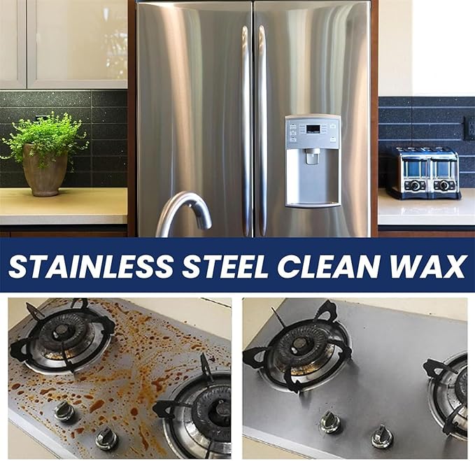 Magical Nano-Technology Stainless Steel Cleaning Paste-Surface Safe, Stainless Steel Clean Wax, Metal Polish Cream, 3 in 1 Stainless Steel Wax Cleaner, for Grease, Oven, Sink (2)