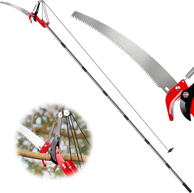 Suchtale 10FT Pole Saw for Tree Trimming, Manual Tree Pruner with Steel Blade & Scissors, Long Handle Branch Cutter Pole, Extendable Limb Trimmer for High Branches, Yard Garden Pruning Saw