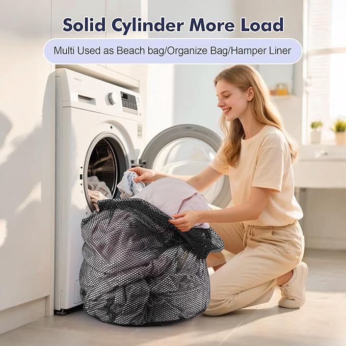 3Pcs Mesh Laundry Bags Washing Machine Mesh Wash Bags Jumbo for Delicates Clothes,Bed Linen,Toys with Drawstring Closure Sturdy (Black, Jumbo 3 pcs)