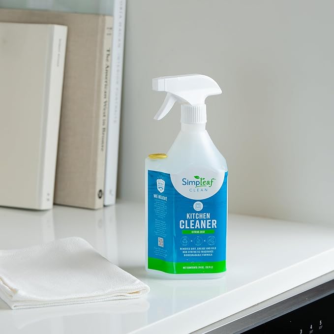 Simpleaf Clean Kitchen Degreaser Cleaner | Refill System Cleaners| Bleach‑Free| Ammonia‑Free|Grease, Oils & Food Soil Remover | Citrus Zest 24oz x 4