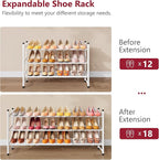 Tajsoon Expandable Shoe Rack for Closet 3 Tier, 28“-41“Adjustable & Stackable Shoe Shelf Storage, Metal Shoe Rack Organizer for Front Door Entrance, Closet, Garage, Entryway, White