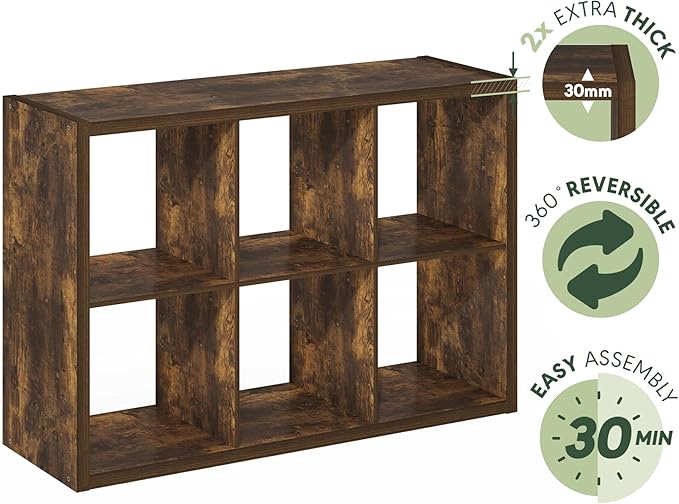 Furinno Cubicle Open Back Decorative Cube Storage Organizer, 6-Cube, Amber Pine