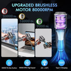 80,000RPM Cordless Car Vacuum & Air Duster 4-in-1 High Power 20000PA Handheld Blower/Pump with Brushless Motor, LED Power Display, 3 Speed for Home/Camping/Pet Hair (Silver)