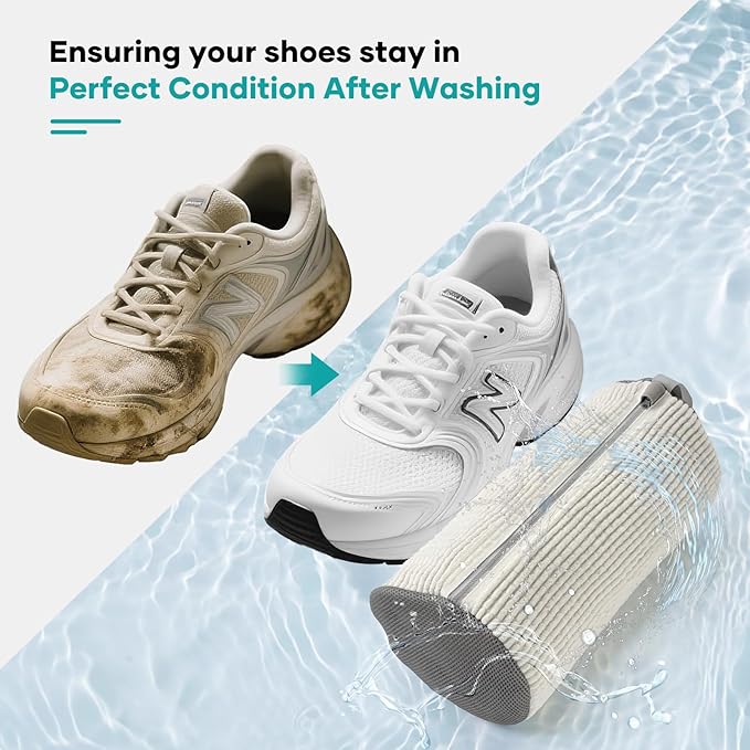Shoe Washing Machine Bag for Washer & Dryer, Large Shoe Bag for Washing Machine Plush Fibers laundry Bag for Sneakers, Tennis Shoes and Gym shoes, White (2PCS)