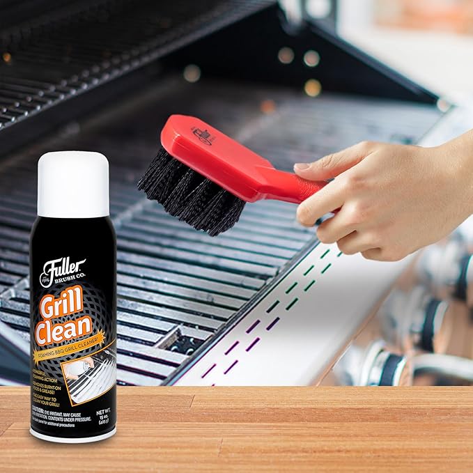 Fuller Brush Grill Cleaner - Heavy Duty Foaming Spray for Cleaning Oven, Grilling Griddle & Iron Plate - Safe & Easy Grease Remover for Clean BBQ Racks & Grills (1 Pack (15 Ounce) + Brush)