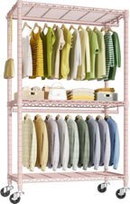 P3 Rolling Clothes Rack, Clothing Racks for Hanging Clothes, Heavy Duty Garment Rack with Wheels, Freestanding Portable Closet Organizer 39.4''W x 14''D x 78.5''H, Max Load 464 LBS, Pink