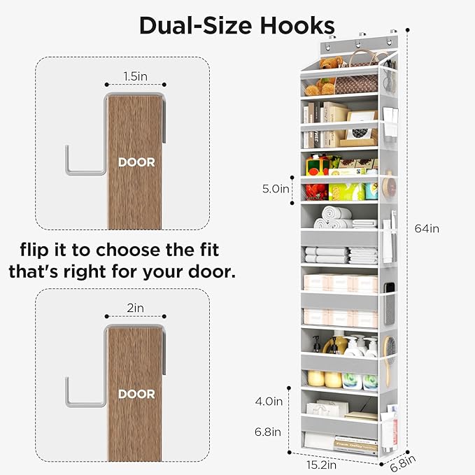 Over The Door Organizer, 7 Tier Door Hanging Organizers with 7 Large Pockets 12 Side Pockets, Behind Door Storage Hanging Shelves for Closet Bathroom Bedroom Nursery