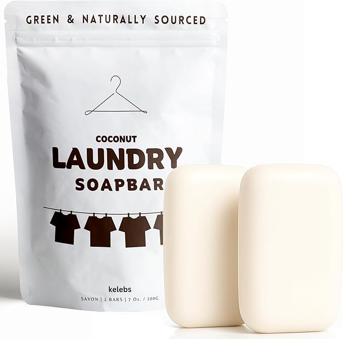 Kelebs Organic Laundry Soap Bar with Coconut for Sensitive Skin - Delicate Stain Remover Clothes, Underwear, Collar - 2 PCS