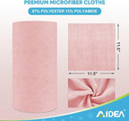 AIDEA Microfiber Cleaning Cloth Roll, 50PK, Tear Away Reusable Paper Towels Pink, Commercial Shop Rags, Microfiber Towels for Cars, Lint Free Cleaning Rags for House, Kitchen, Garage Shop, 11.5"×11.5"