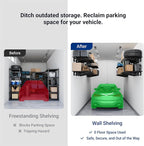 FLEXIMOUNTS 2x6ft Garage Shelving Wall-Mounted, 1-Pack Heavy-Duty Wall Shelving, Holds Up to 400 lbs, Garage Storage Rack for Organization & Storage Bins, Black