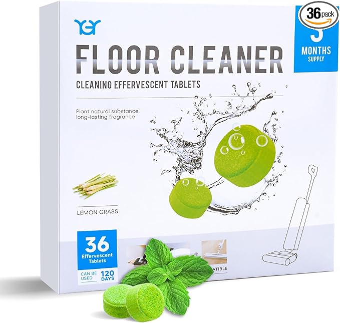 YGY Floor Cleaning Tablets, Compatiable with Tineco iFLOOR, Floor One S3/S5/S6/S7 Wet Dry Vacuum Mop—Deep Clean & Deodorize—Clean Machine,Individually Wrapped, Lemongrass Scent-36 Pack