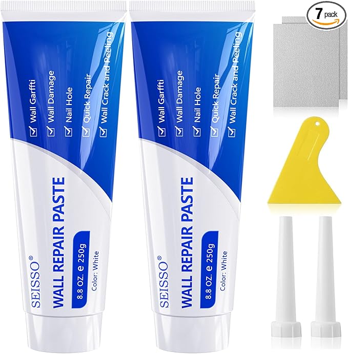 SEISSO Drywall Repair Kit, 500 g Wall Mending Agent- 2 Pack, Wall Spackle Repair Kit with Scraper, Patch for Wall Hole Filler, White Spackle Wall Repair Paste, Plaster Dent