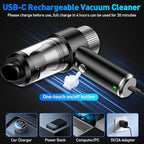 Mini Vacuum Cleaner, 16000PA Car Vacuum Cleaner Portable Cordless with LED Light, 4 in 1 Air Duster and Handheld Small Vacuum Rechargeable for Car, Home, Office, Pet（Black）