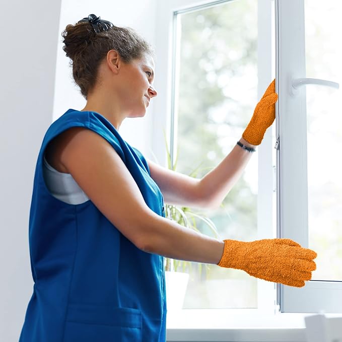 Patelai 3 Pairs Microfiber Plant Dusting Gloves Leaf Cleaning Gloves for Indoor Plants, Blinds, Furniture, House (Orange,Brown,Dark Gray,Small)